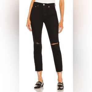 Re/Done Originals 90s High Rise Ankle Crop in Jet Black With Rips Size 25‎